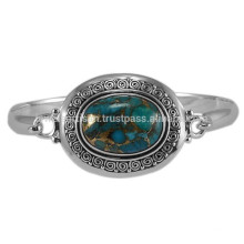 Piedra preciosa de turquesa azul de cobre con 925 pulsera de plata de diseño hecho a mano